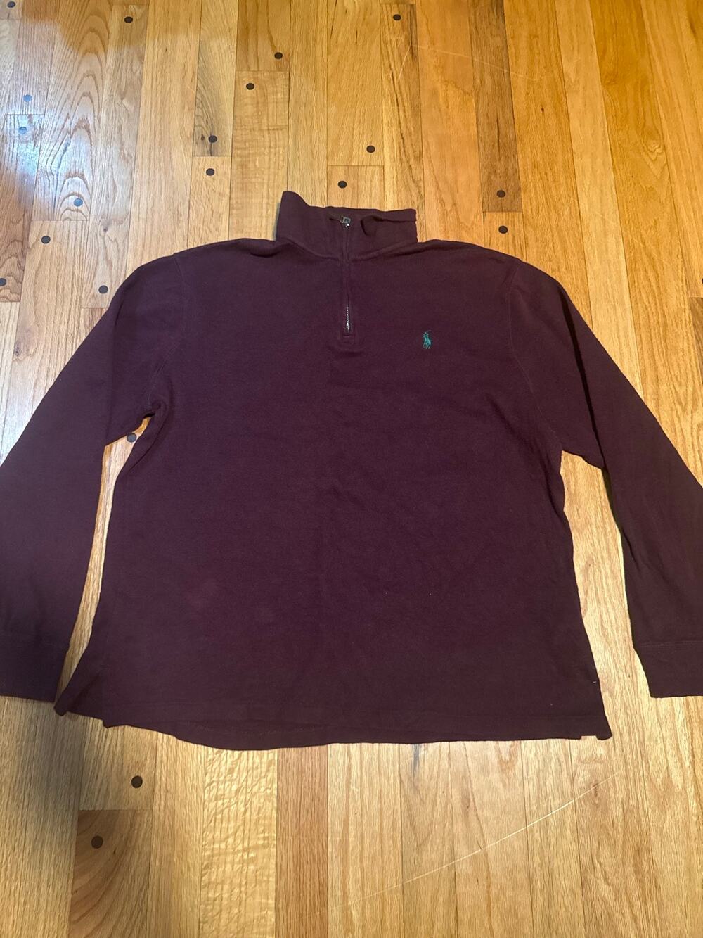 Polo Ralph Lauren Estate Rib Quarter Zip Men L Burgundy 100% Cotton Pony